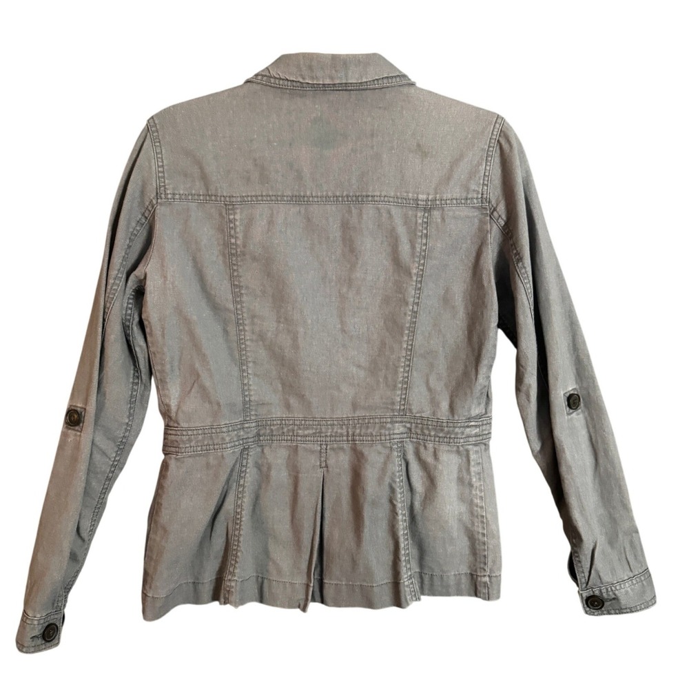 Gap Gray Linen Blend Utility Jacket Button Front … - image 2